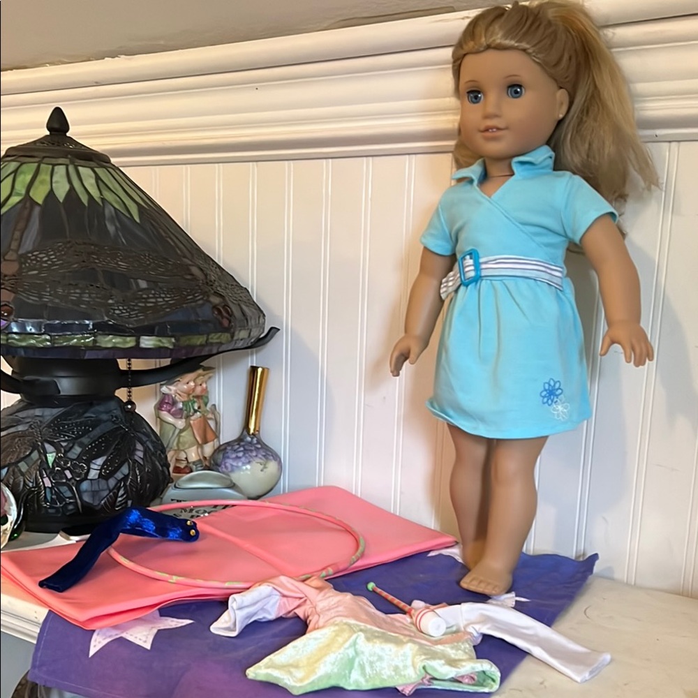American Girl Blue and Pink Doll with gymnastics Accessories